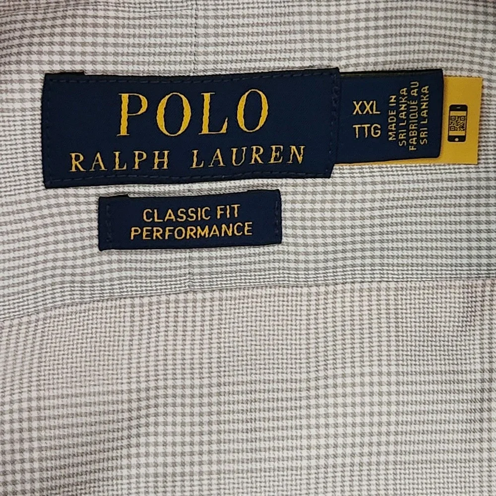 Polo Ralph Lauren Performance Shirt Mens XXL Gray White Micro Check Classic Fit